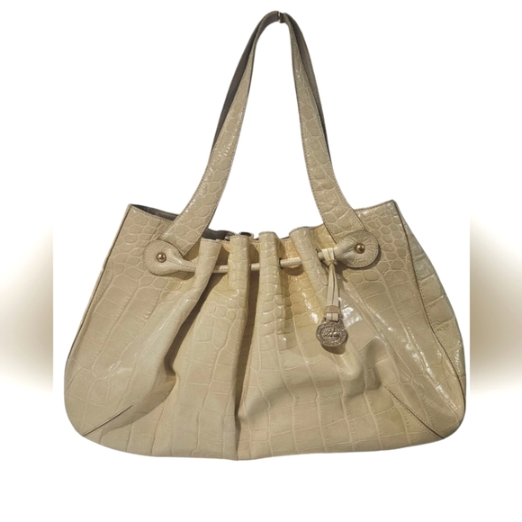 VINTAGE BRAHMIN Elizabeth Grotto Drawstring Shoulder Bag In Pastel Yellow - Picture 2 of 15